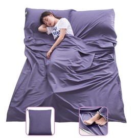 Sleeping Bag Liner Lightweight Compact Sleeping Bag Sack Portable Clean Travel Sheet with Zippered Opening for The Feet Camping Sleep Sheet for Backpacking Hotel& Hiking (Grey Blue, 82.7" X 45.3”)
