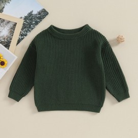 Autumn Winter Warm Outfits Baby Girl Cute Long Sleeve Knitted Sweater Pullover Top(P-Dark Green,0-3 Months)