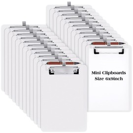 Qilery 24 Pcs Bulk Mini Clipboards with Pen Holder Clip A5 Memo Clipboard 6x9 Small Plastic Clip Boards for School Office Restaurant Cafe Hotel Shopping List, Pen Not Included(White)