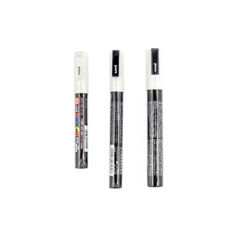 Uni POSCA White Fine Paint Marker Pens, 3 Different Point