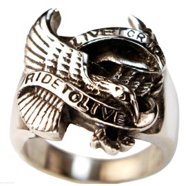 jkc Eagle Live to Ride to Live Biker Mens ring 316L stainless steel size 15 T60