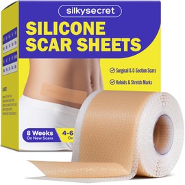 SilkySecret Silicone Scar Sheets (1.6" x 60" Roll - 1.5M), Silicone Scar Tape for Surgical Scars, Keloids & C-Section Scars, Reusable & Washable Scar Patches for Face & Body