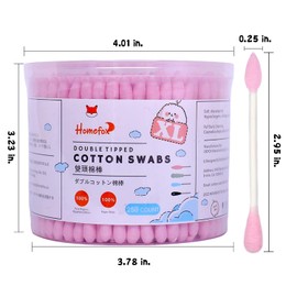 HOMEFOX XL Pink Cotton Swabs Pointed Precision - 250 Count Extra Large Thick - Pointy Organic Cotton Buds Double Side Tightly Wrapped Cotton Tips Paper Stick Cruelty-Free, XL Pointy & Round Pink