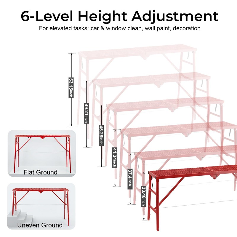 Scaffolding Platform, 880LBS Foldable Work Platform 6-Gear Height (33"-53")
