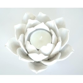 Ceramic Lotus Petals Style Flower Candle Holder Tea Lights Holder Home & Table top Decoration (White)