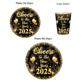 New Years Eve Party Decorations Set Serve 25 New Years Eve Party Supplies 2025 BDTZ Cheers to New Year Decorations 2025 Happy New Years Banner Plates and Cups New Years Eve Party Supplies 2025