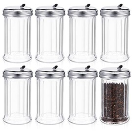8 Pcs Glass Sugar Shaker Pourer Dispenser 12 oz Sugar Shaker Dispenser Retro Style Sugar Pour Container Vintage Glass Jar with Stainless Steel Lid for Coffee Tea Bar