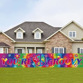 LOONELO Groovy Long Banner with 118X19.7 inch,60's Carnival Groovy Party Decoration Banner,Groovy Photography Backdrop Party Supplies for Retro Hippie Party Decorations Rainbow