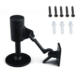 Door Stop with Hook, Stainless Steel Sound Dampening Modern Door Stop with Rubber Buffer for Different-Type Door (Black)