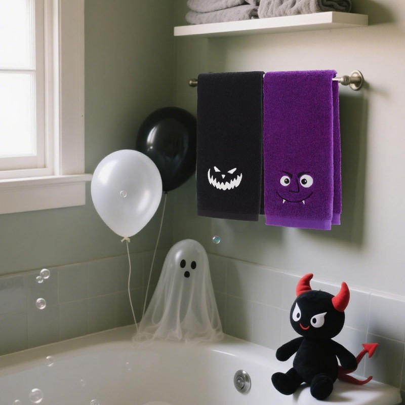 Whaline 4Pcs Halloween Hand Towels Spooky Pumpkin Face Monster Embroidered