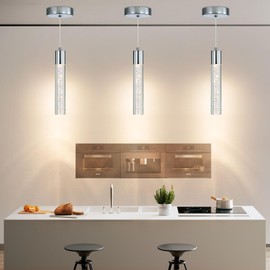 3 Pack Modern LED Pendant Light, Chrome Bubble Hanging Ceiling Lamp Fixture, 3 Color 2700K/4500K/6500K, Small Kitchen Island Chandelier Over Table for Dining Room, Living Room, Bedroom, Bar, Cafe