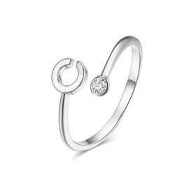 Silver Plated Initial 26 Alphabet Open Adjustable Mid Finger Ring Dainty Inlaid Crystal Jewelry (C)