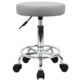 KKTONER KKTONER PU Leather Round Rolling Stool with Foot Rest Swivel Height Adjustment Spa Drafting Salon Tattoo Work Office Massage Stools Task Chair (Grey)
