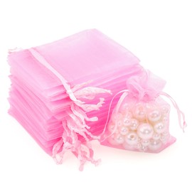 G2PLUS Pink Organza Gift Pouches - 7x9 CM Small Organza Favor Bags, 50 PCS Wedding Jewelry Bags - Clear Mesh Pouches for Wedding, Christmas, Birthday, Anniversary