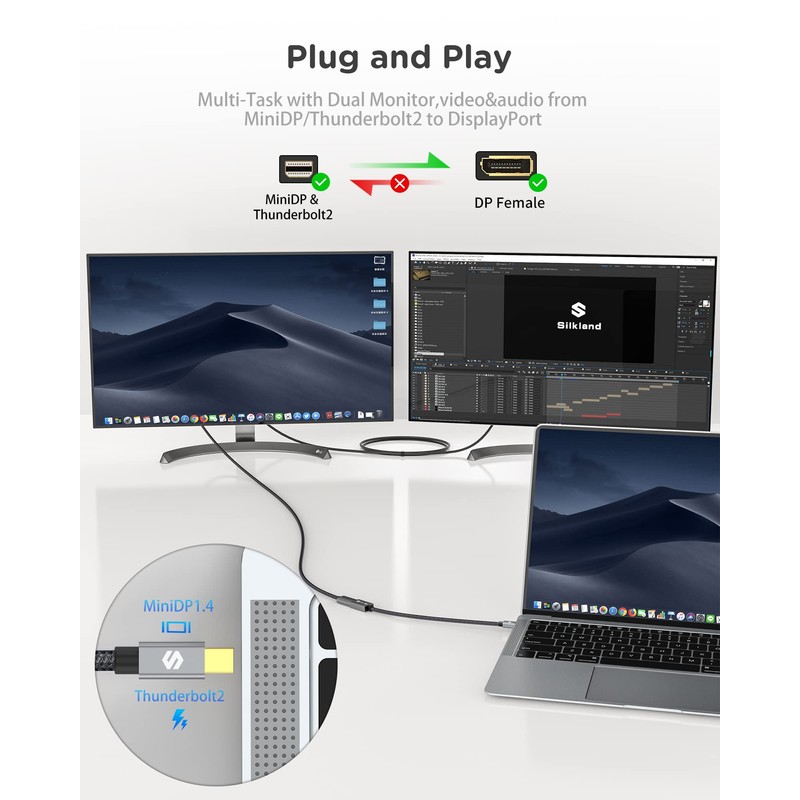 Silkland 8K Mini DisplayPort to DisplayPort 1.4 Adapter, 8K@60Hz 4K@144Hz
