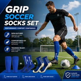 Men’s Grip Soccer Socks for Training – Non-Slip Polyester Calf Sleeves for Football & Basketball