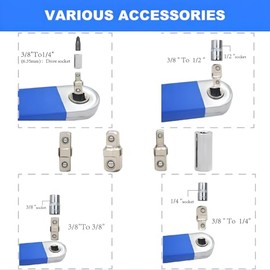 Llave de extensión de desplazamiento, juego de extensión de carraca de cero grados incluye adaptadores de 1/2 pulgadas, 1/4 pulgadas y 3/8 pulgadas, extensiones de carraca universales ideales