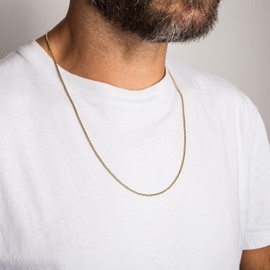 Akitsune Pearl Necklace 50 cm Long 2 mm Wide Necklace Women Men Stainless Steel Carabiner Waterproof Men's Necklace, Stainless Steel