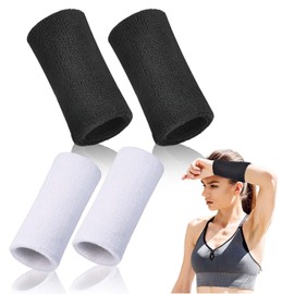 Sweat Bands for Men Elastic Cotton Sport Wristbands 2 Pairs Wrist Bands Sport, 6 Inch Wrist Sweatband Wristbands, Men Women Wrist Sweatband Long Size for Gym (Black, White)