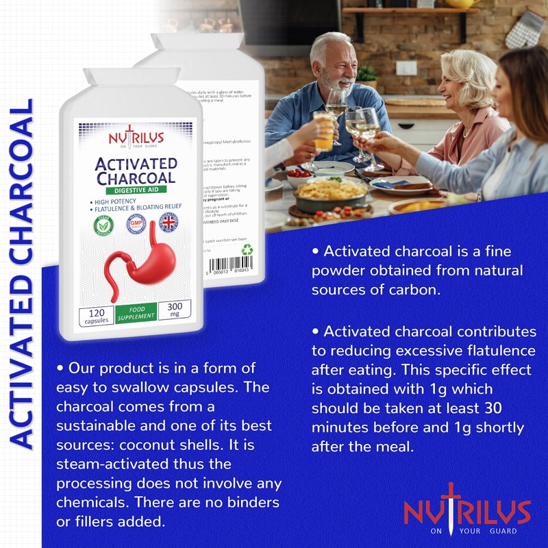 Activated Charcoal 120 Capsules 300mg - High Potency - No