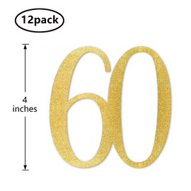 Gold Glitter 60th Birthday Centerpiece Sticks, 12-Pack Number 60 Table Topper Anniversary Party Decorations