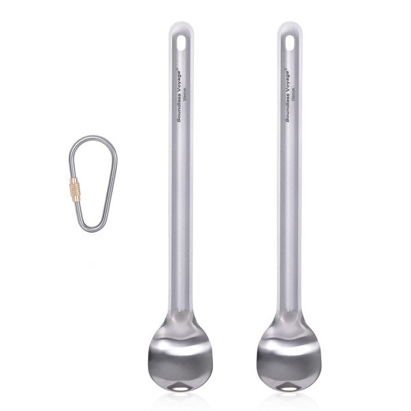 iBasingo Titanium Long Handle Spoon Camping Soup Rice Snack Cutlery