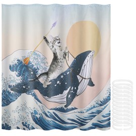 Funny Cat Shower Curtain, Cat Bathroom Curtain Cute Bathing Cat Shower Curtain Waterproof Polyester Fabric Washable Bathroom Decor Accessories for Home Apartment (Blue C)