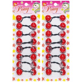 16 Pcs 20mm Hair Ties Hair Accessories for Girls Clear Two Tone Hair Ties with Balls Bubble Twinbead Ponytail Holders (Red)