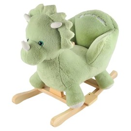 Rocking Horse Green Dinosaur with Chair, Plush Stuffed Animal Rocker, Baby Rocker with Sweet Music, Wooden Rocking Horse Baby Animal Rocker,CPC Certified