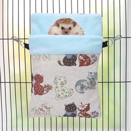 Wontee Small Pet Sleeping Pouch Sleep Bag Warm Bed Hideout for Hamsters Hedgehogs Sugar Gliders Squirrels (L, Pink Cat)