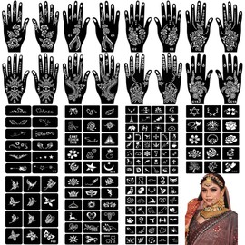 Henna Tattoo Stencil Kit 165+pcs, 23 Sheets Henna Stencils Glitter Airbrush Reusable Temporary Tattoo Stencils Indian Arabian Realistic Tattoo Stickers for Face Body Paint DIY