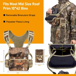 NEW VIEW Binocular Harness Chest Pack with Detachable Rangefinder Pouch, Adjustable Bino Harness & Rain Cover, Ideal for Hunting, Hiking - Camo & Quiet L