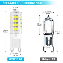DiCUNO G9 LED Bulb, 4W (40W Halogen Equivalent), 450LM, Daylight White 6000K, 110V 120V, Bi Pin Ceramic Base, Non-dimmable, G9 Light Bulbs for Chandelier, Home Lighting, (10-Pack)