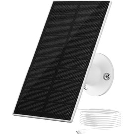 GMK 1.6W Solar Panel for Security Cameras, Micro USB Port with 10ft Charging Cable, 360°Adjustable Mounting Bracket with IP65 Waterproof, White, LL-03W