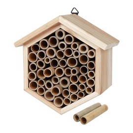 vensovo Mason Bee House - Replaceable Tubes Carpenter Bee Houses Bamboo Bee Hotel Wooden Bee Hive for Pollinating Bees, Outdoors, Carpenter Bees