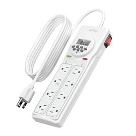 BN-LINK 8 Outlet Surge Protector with 7-Day Digital Timer (4 Outlets Timed, 4 Outlets Always On) - White
