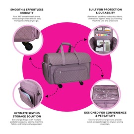 Everything Mary XXL Wheeled Sewing Machine Bag - Durable, Spacious Storage with 4 Wheels, Multiple Pockets for Sewing & Craft Supplies