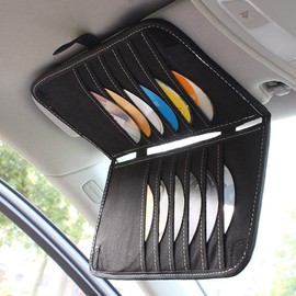 Aturmon Car Visor Organizer, 14-Capacity CD Storage Case, Black, Non-woven Cloth & PU Leather, Collapsible, 12.5 x 6.1 x 0.4 inches (folded), Automotive Parts, Car Organizer