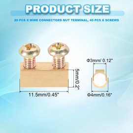 PATIKIL 11.5x4x5mm Wire Connectors Nut Terminal, 20 Pcs 5 A Brass Splicing Quick Wiring Connection Terminal Circuit Connector Nut Kit with Screws, Brass Tone