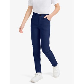 KEREDA Girls School Uniform Skinny Pants with Pockets, Elasticized Waistband, School Pants for Teen Girls Clothes 12-13 Years Navy
