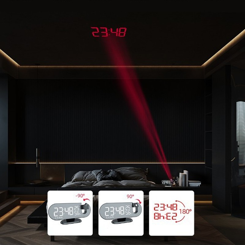 Projection Alarm Clock LED Digital Photosensitive Electronic Clock with 180