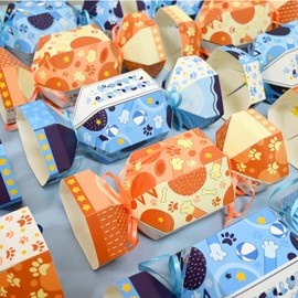 LOLStar Blue Dog Party Candy Bags, 12pcs Blue and Orange Snacks Bags for Party Supplies Party Favors, Goodie Gift Boxes, Treat Bags for Kids Boys Girls Family Dog Paw Theme Birthday Party Decorations