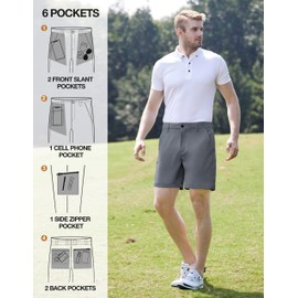 PULI 7" Golf Shorts Men Summer Stretch Work Casual Dress Travel Lightweight Hiking Pockets Quick Dry Work Dark Grey 32