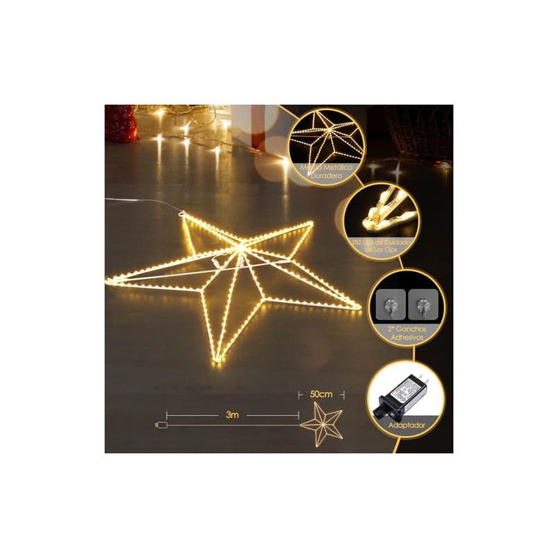Quntis 282 Leds Luces Navideñas de Estrellas 3D Grande, 50cm
