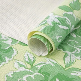 FIFTY FEET 18X96 Inch Shelf Liner for Kitchen Cabinets, PVC Drawer Liner for Dresser Non-Slip Bathroom, Non-Adhesive Cabinet Liner Washable (Green Flower)(3 Roll)
