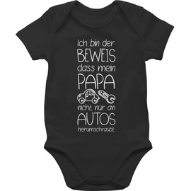 Shirtracer Baby Body Junge Mädchen - Sprüche - Ich bin der Beweis dass mein Papa nicht nur an Autos herumschraubt weiß - 1/3 Monate - Schwarz - babymode witzig spruch dad bodys