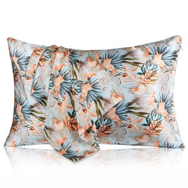 MANSPHIL 100% Mulberry Silk Pillowcases for Hair and Skin, Both Side 22 Momme Silk, Green Floral Pillow Cases, Hidden Zipper, 6A Grade Soft Breathable Cooling, 50cmx91cm