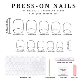 24 Stück Press On Nails, Glitter French Nails, Square Nails Künstliche Fingernägel zum Aufkleben, Ballerina Kunstnägel, Fingernägel zum Aufkleben für Damen