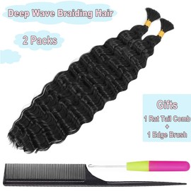 Curly Braiding Hair Boho Hair for Braiding 140g 16 Inch Deep Wave Crochet Hair for Boho Knotless Braids Water Wave Wet and Wavy Bohemian Braid (1B#)