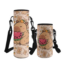 ASQVTIFE Capybara Insulated Water Bottle Carrier with Shoulder Strap for Kids Boys Girls Toddler Kindergarten Elementary Neoprene Insulated Water Bottle Sleeve with Adjustable Outdoor L